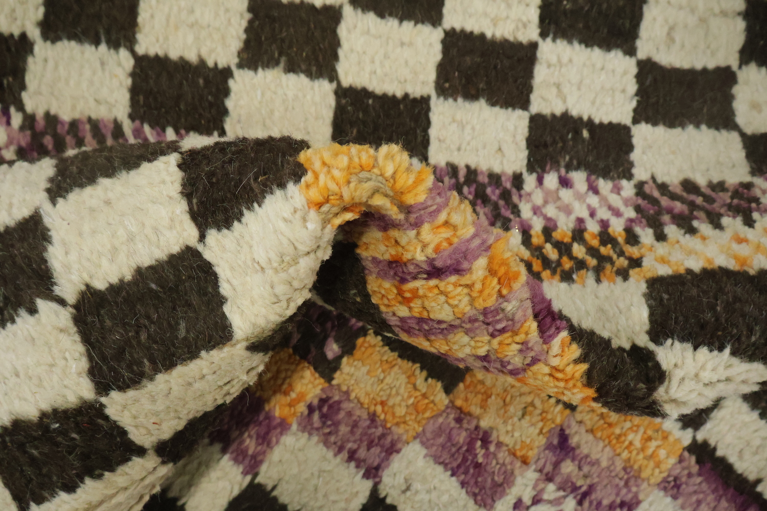 Checkered Moroccan Handmade Runner Rug 3x13