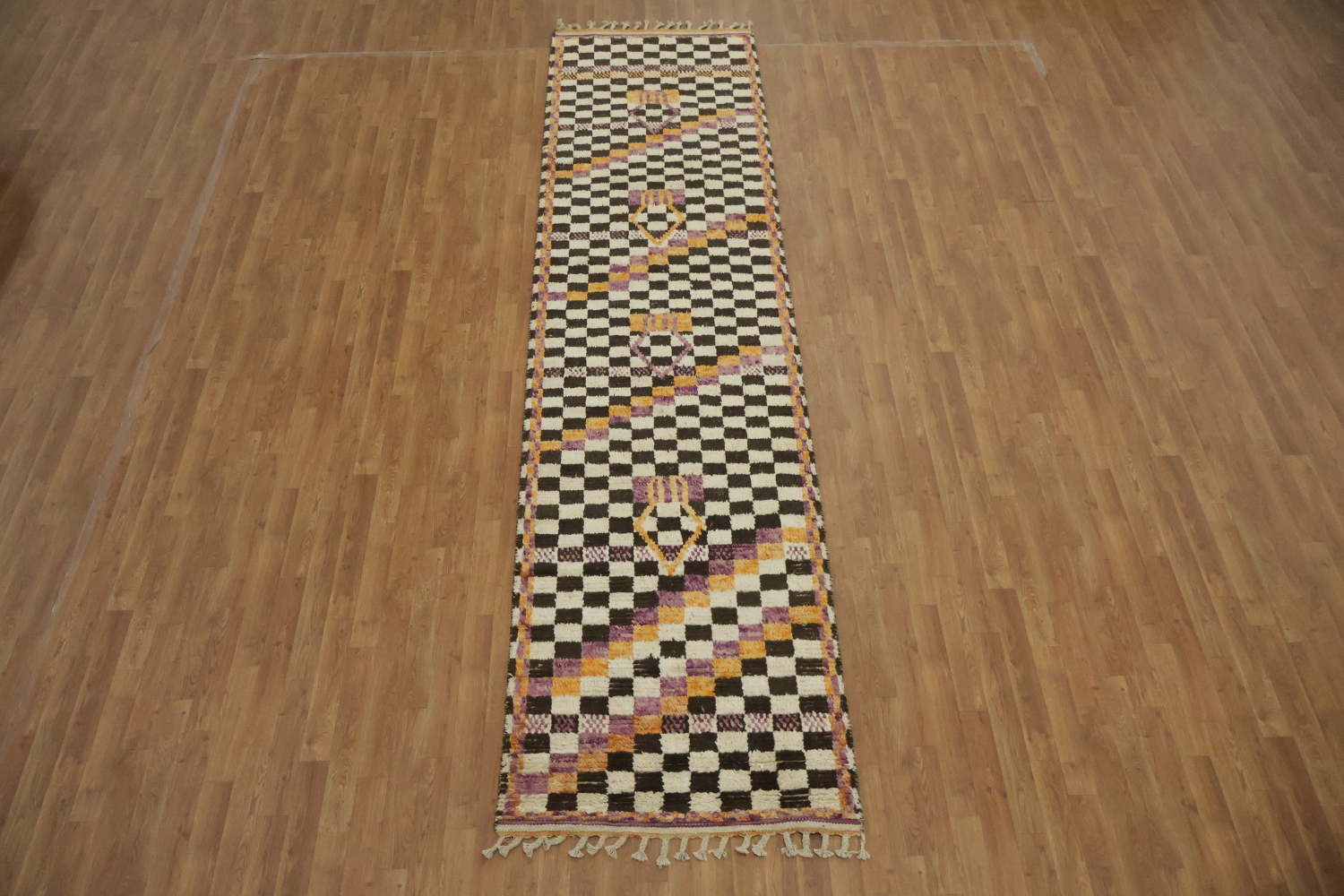 Checkered Moroccan Handmade Runner Rug 3x13