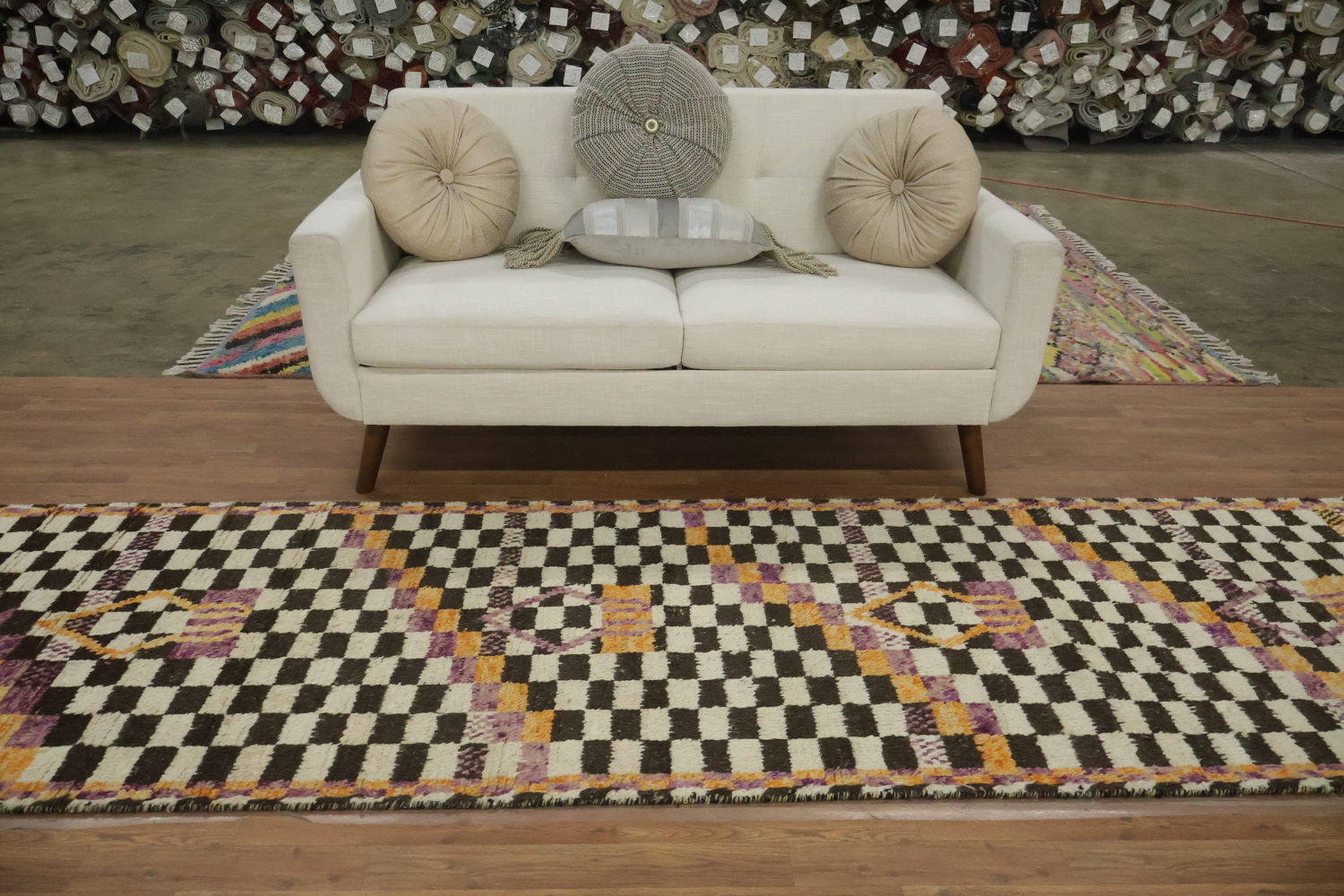 Checkered Moroccan Handmade Runner Rug 3x13