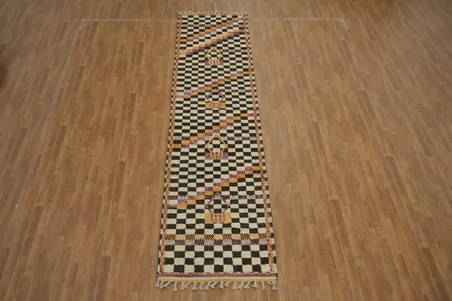 Checkered Moroccan Handmade Runner Rug 3x13