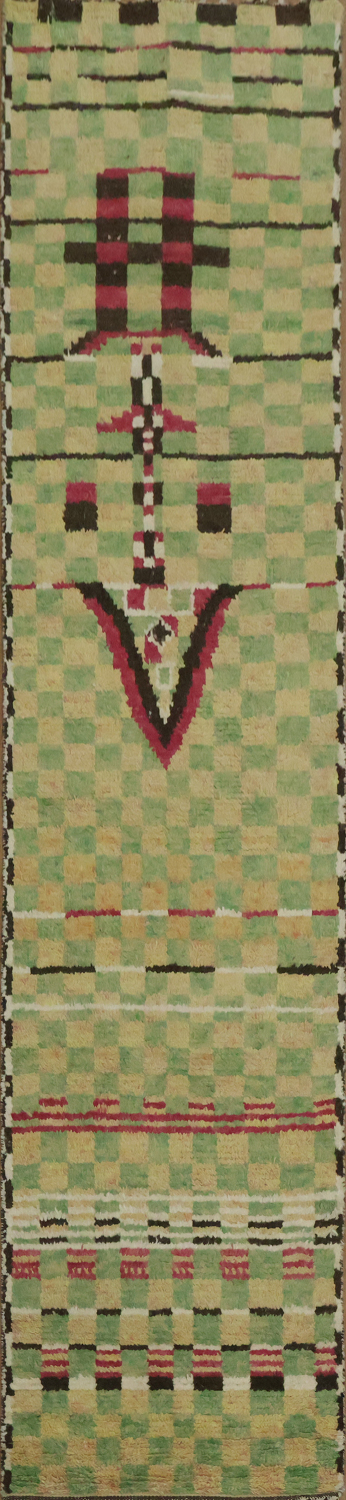 Checkered Moroccan Wool Runner Rug 3x12