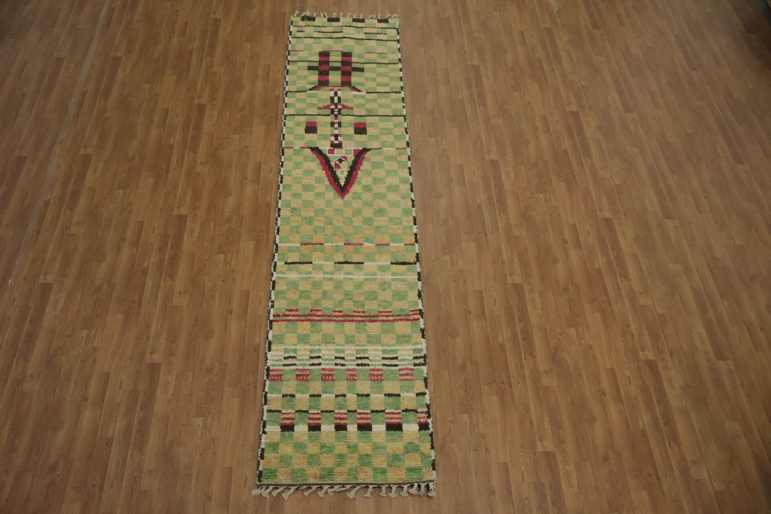 Checkered Moroccan Wool Runner Rug 3x12