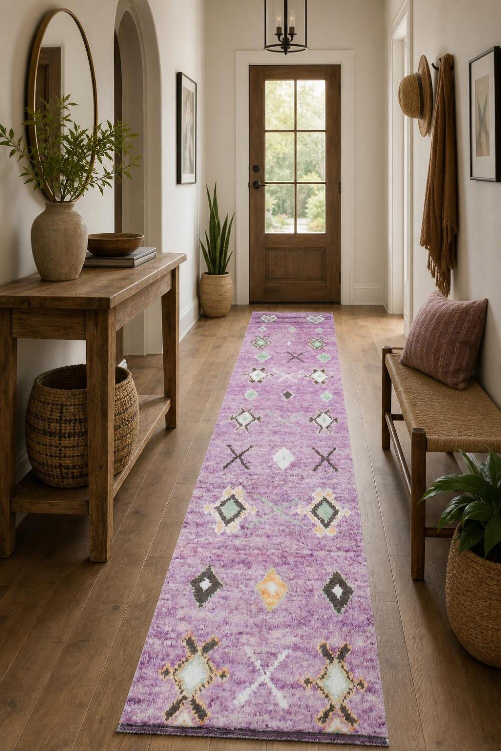 Chic Purple Moroccan Runner with Modern Bohemian Charm 3x13 ft