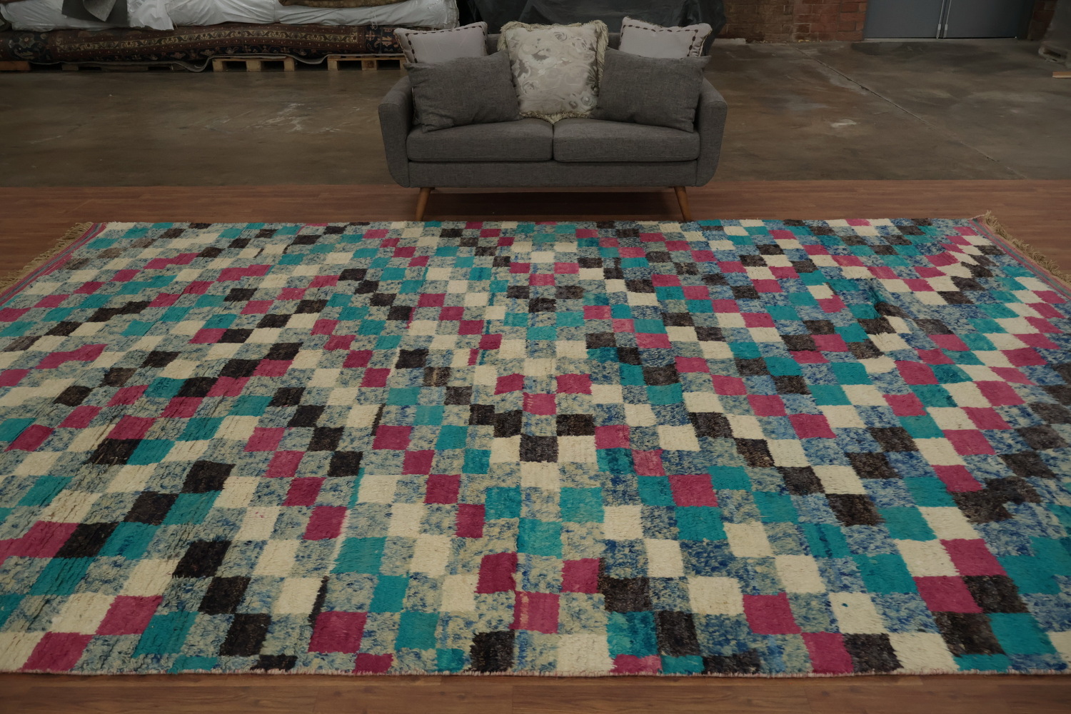 Eclectic Pixel Design Colorful Moroccan Wool Large Rug 10x15