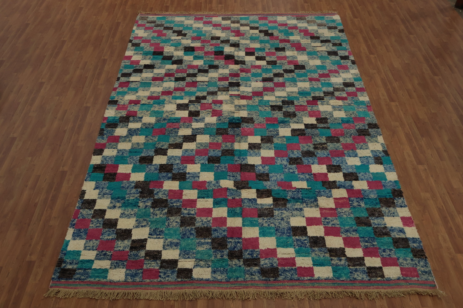 Eclectic Pixel Design Colorful Moroccan Wool Large Rug 10x15