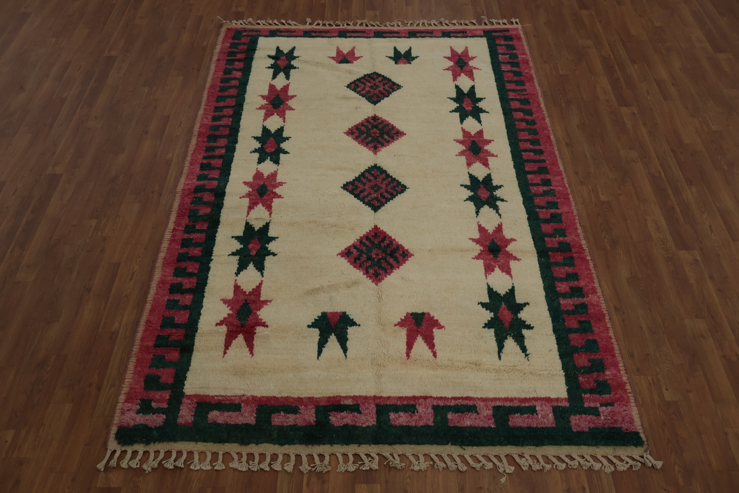 Handcrafted Moroccan Wool Area Rug 6x9 Geometric Design