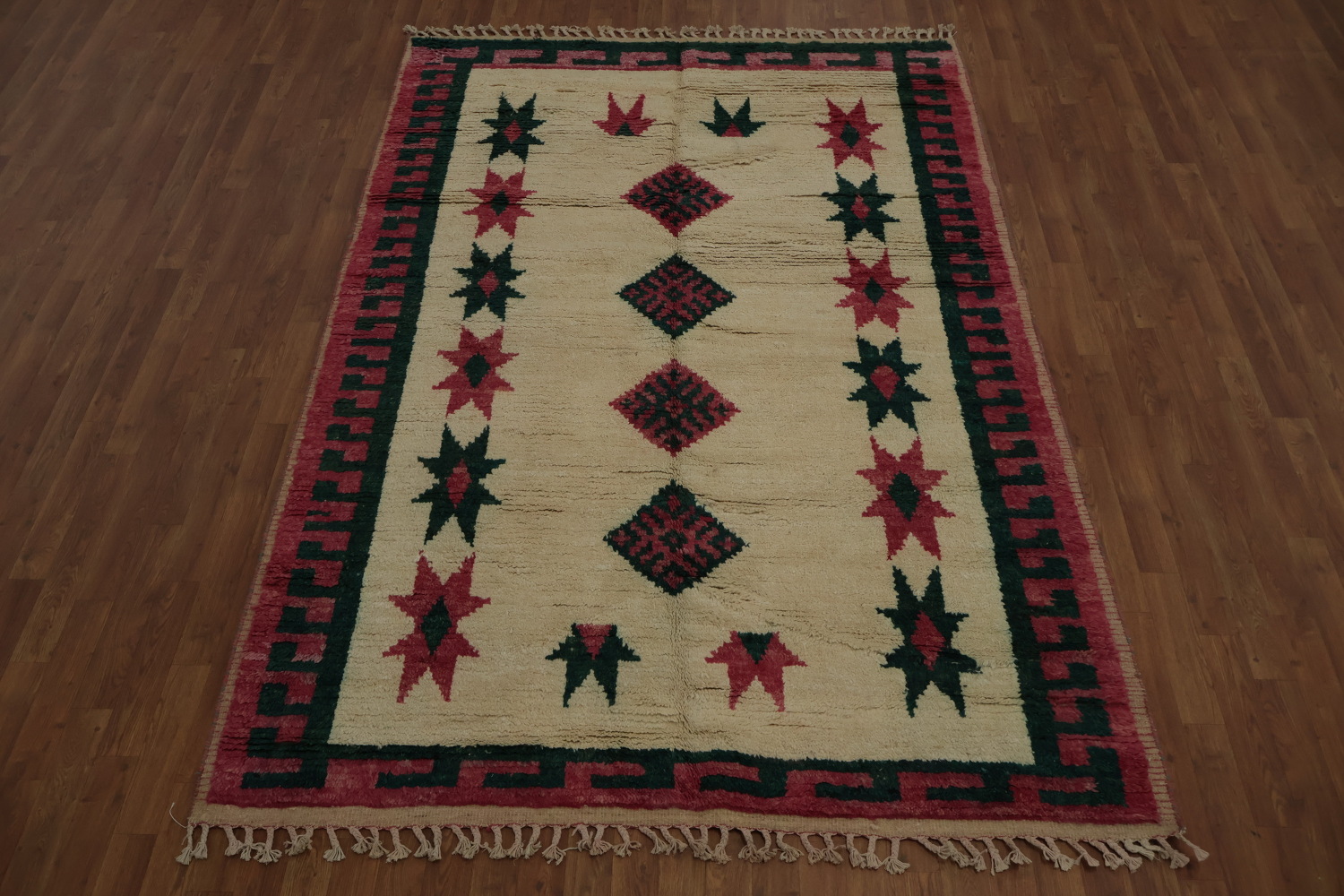 Handcrafted Moroccan Wool Area Rug 6x9 Geometric Design