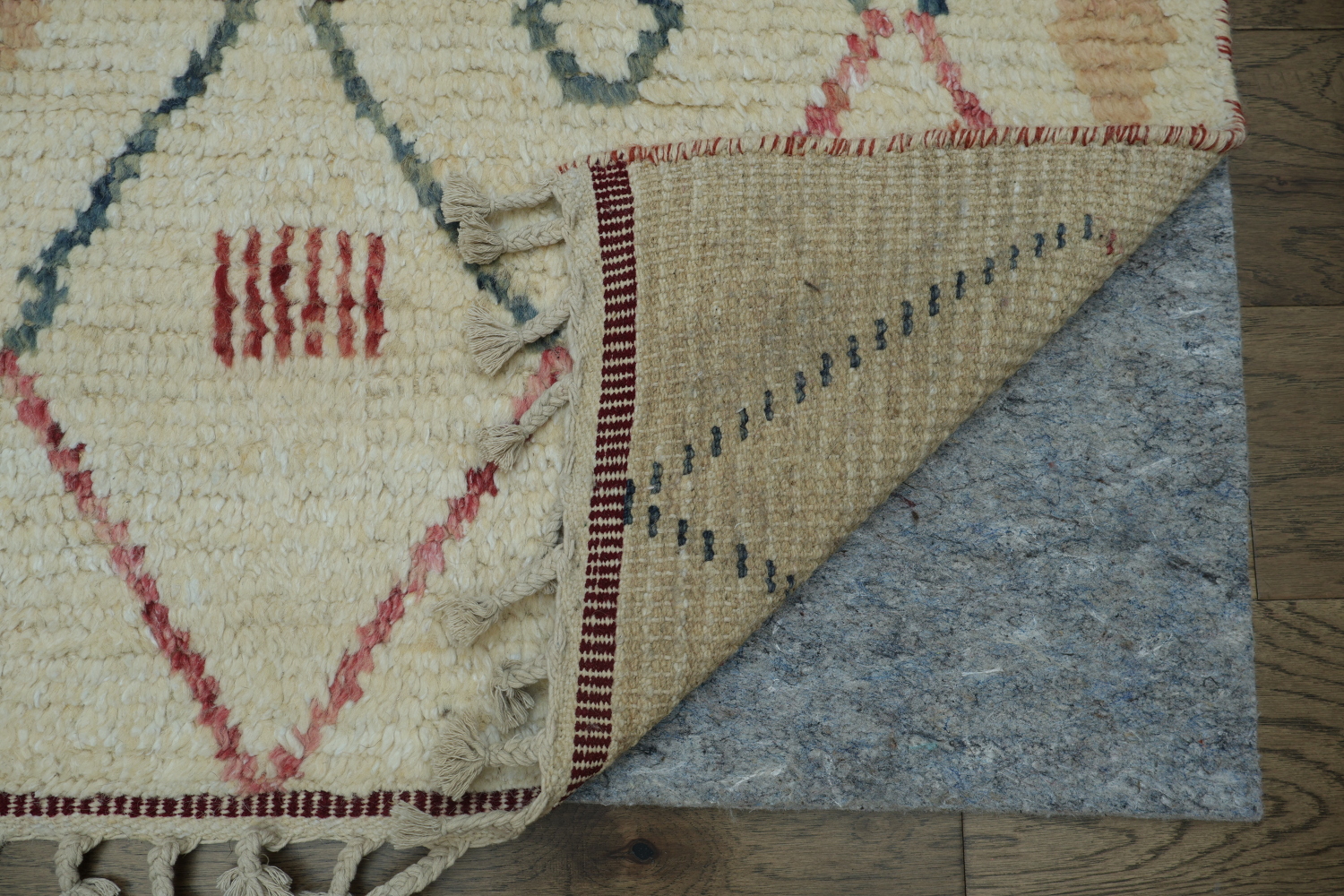 Versatile Off-White Moroccan Rug with Colorful Abstract Diamond Motifs 6x9