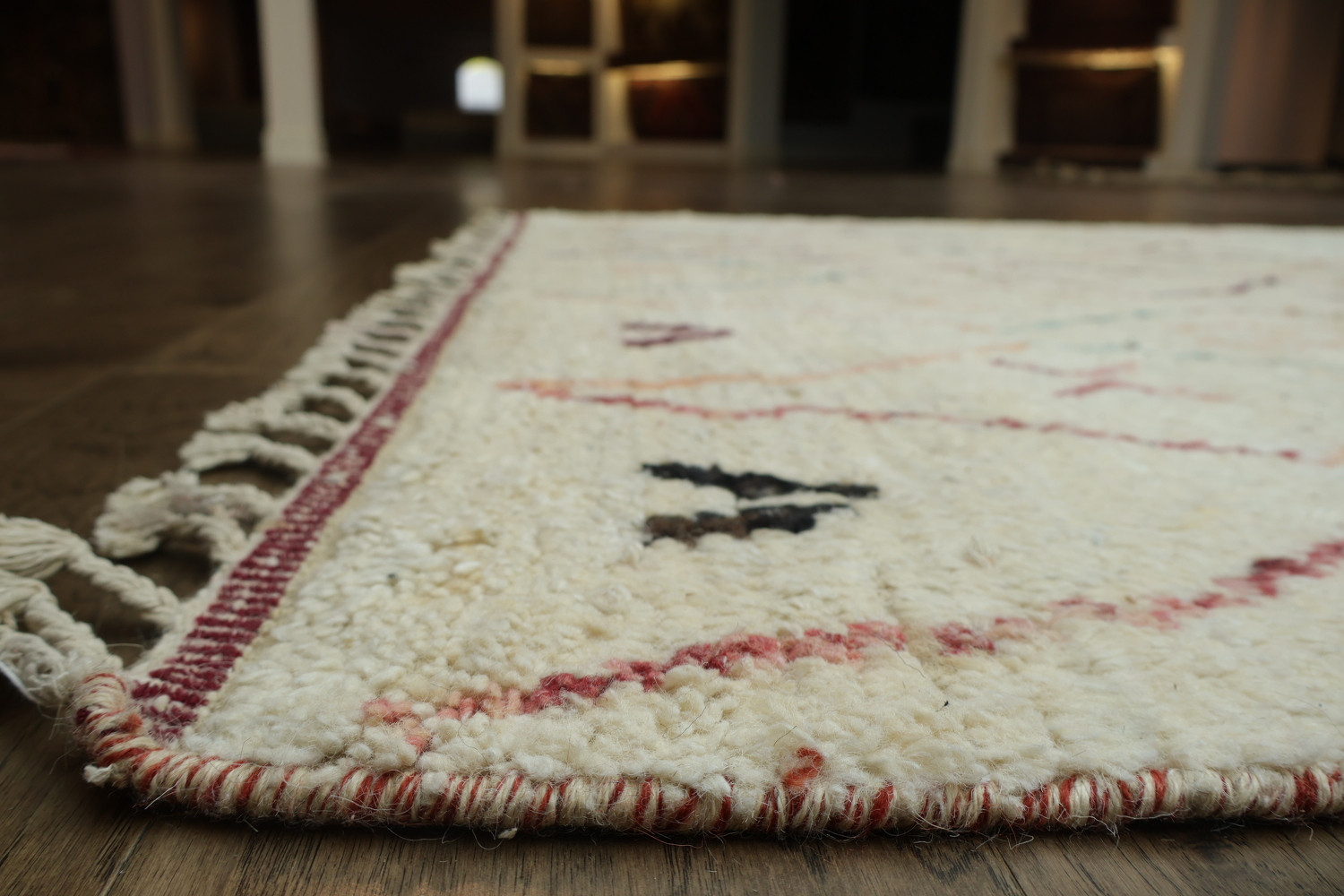 Versatile Off-White Moroccan Rug with Colorful Abstract Diamond Motifs 6x9