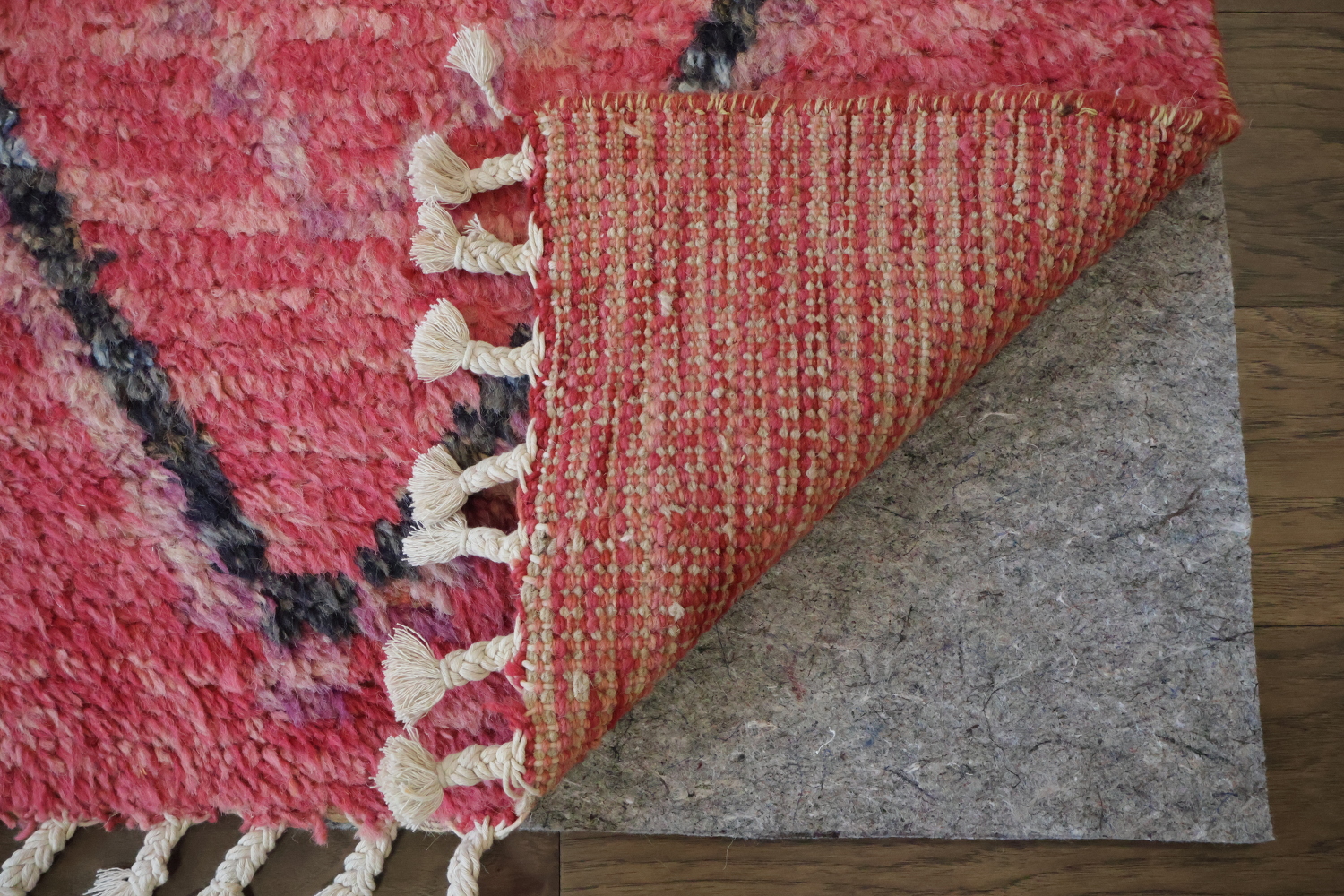 Vibrant Geometric Pink Runner Rug with Blue Accents 3x13 ft