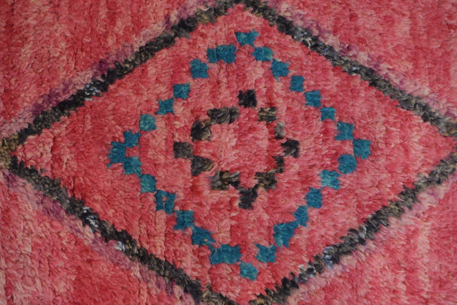 Vibrant Geometric Pink Runner Rug with Blue Accents 3x13 ft