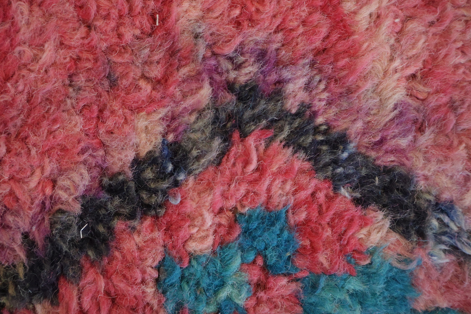 Vibrant Geometric Pink Runner Rug with Blue Accents 3x13 ft