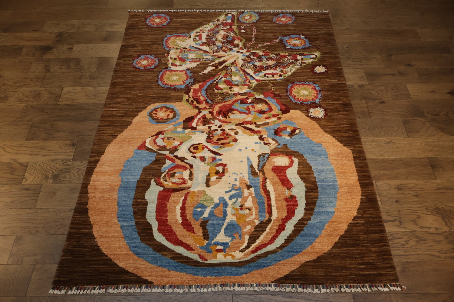 Colorful Butterfly and Earth Toned Abstract Rug for Elegance 6x8