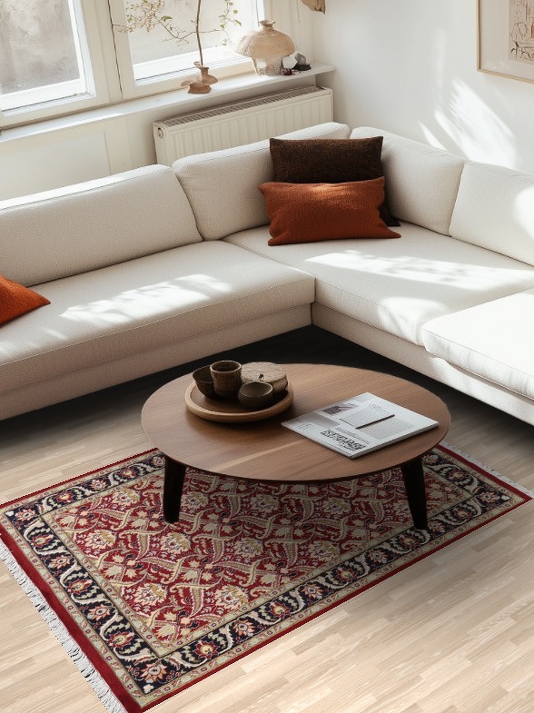 Luxury Red Beige and Black Persian-Style Aubusson Area Rug