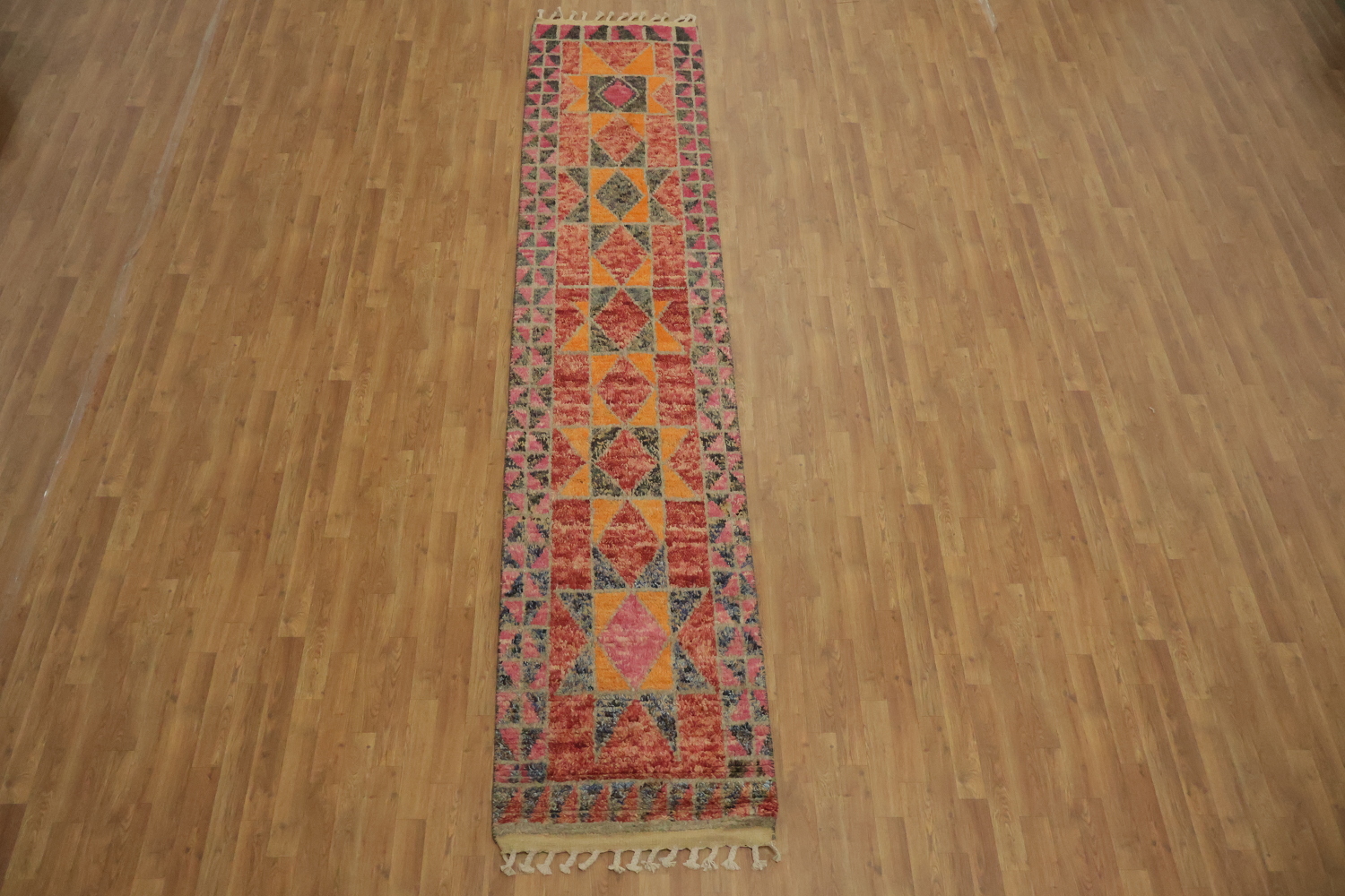 Geometric Moroccan Wool Runner Rug 3x13