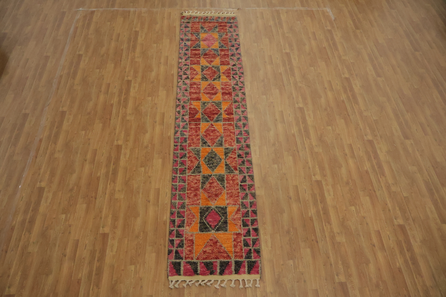 Geometric Moroccan Wool Runner Rug 3x13
