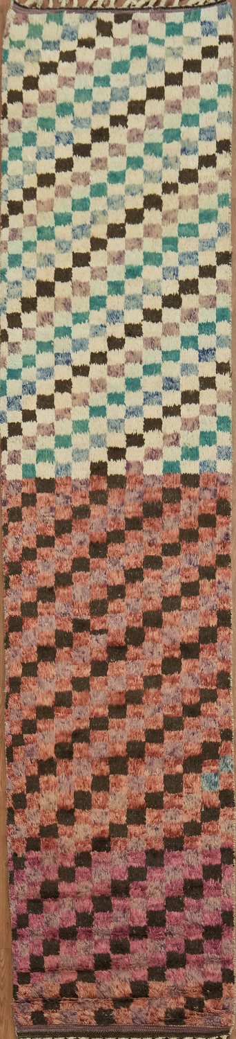 Checkered Moroccan Wool Runner Rug 3x13