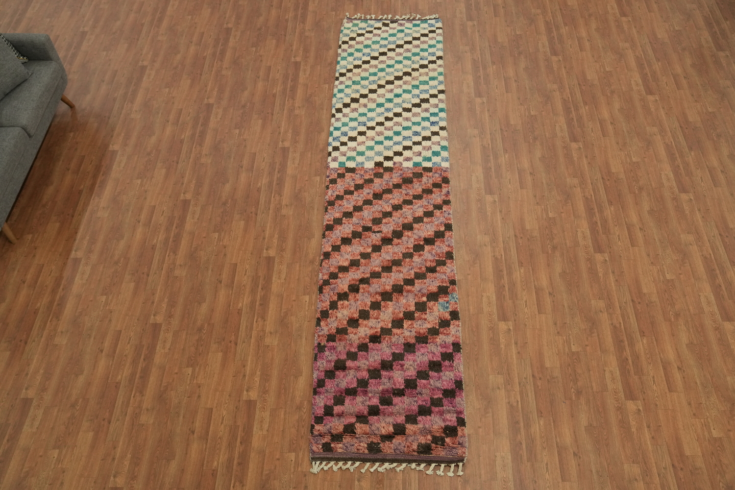Checkered Moroccan Wool Runner Rug 3x13