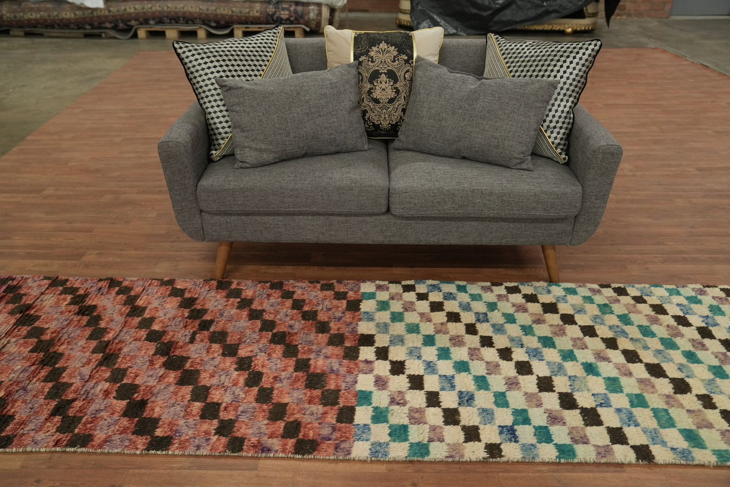 Checkered Moroccan Wool Runner Rug 3x13