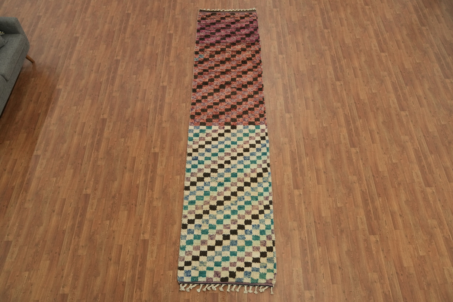Checkered Moroccan Wool Runner Rug 3x13