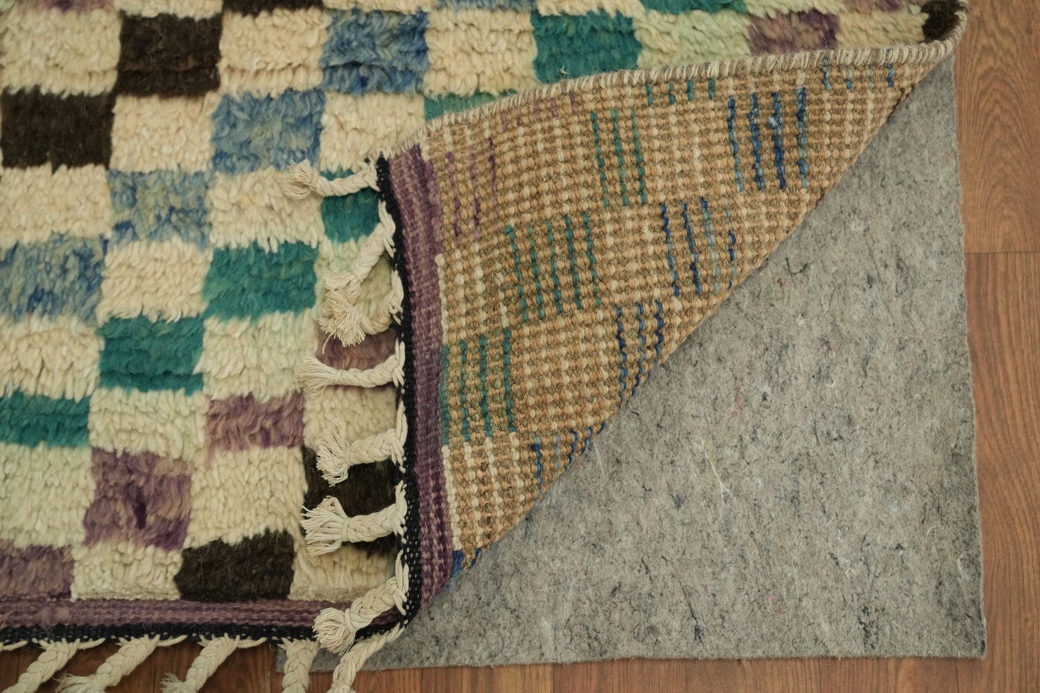 Checkered Moroccan Wool Runner Rug 3x13
