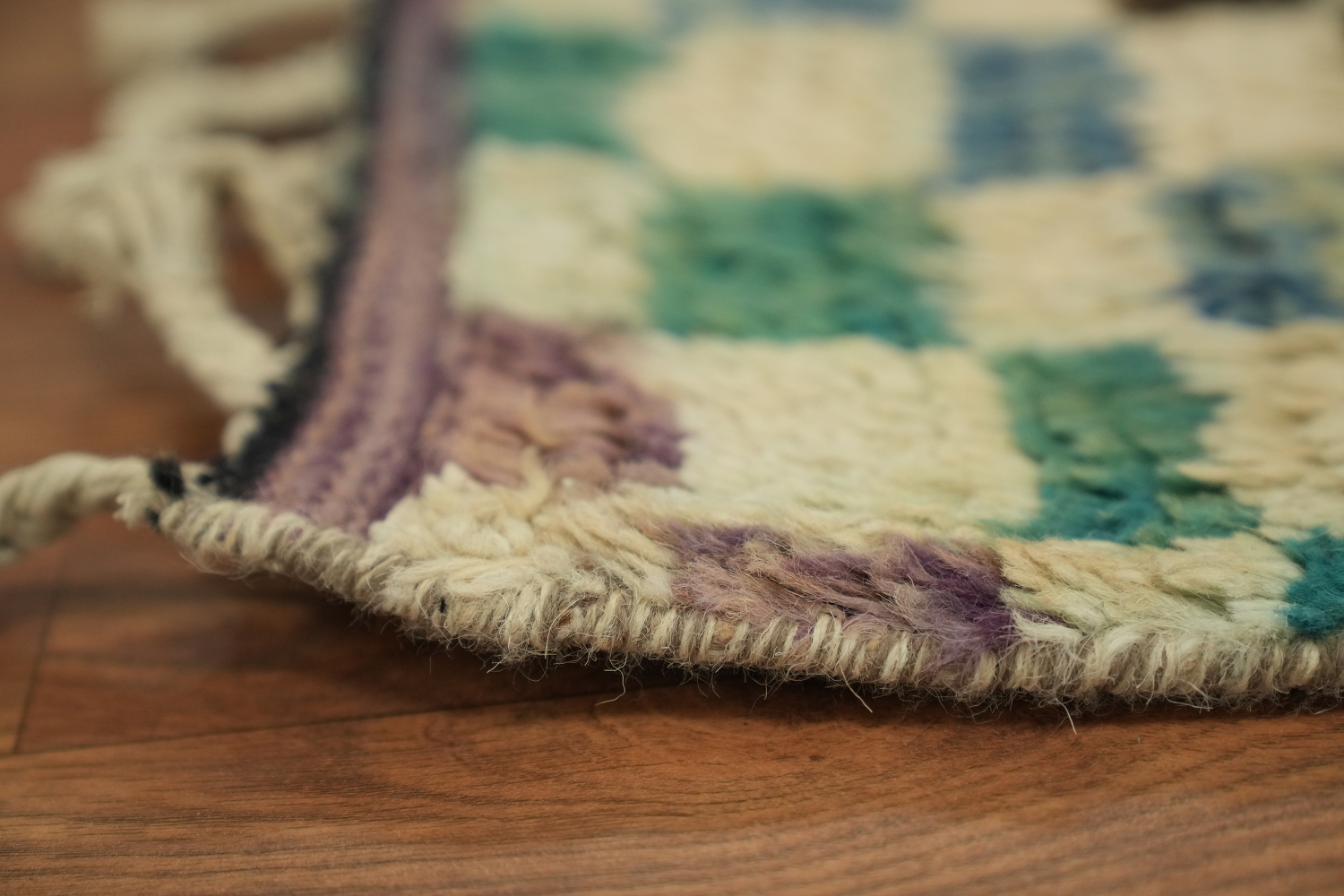 Checkered Moroccan Wool Runner Rug 3x13