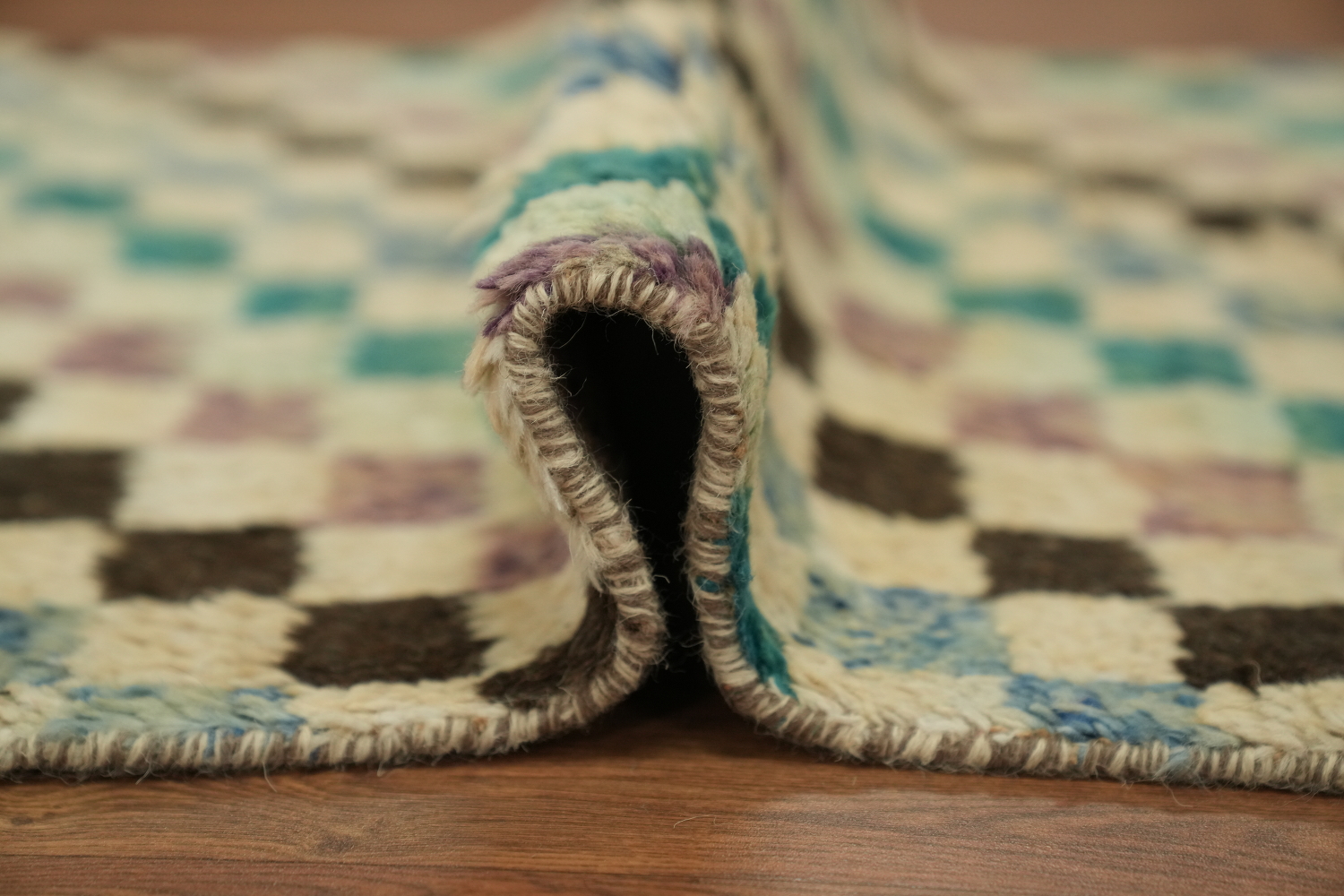 Checkered Moroccan Wool Runner Rug 3x13