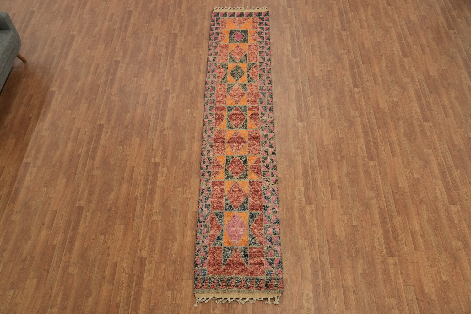 Geometric Moroccan Wool Runner Rug 2x13