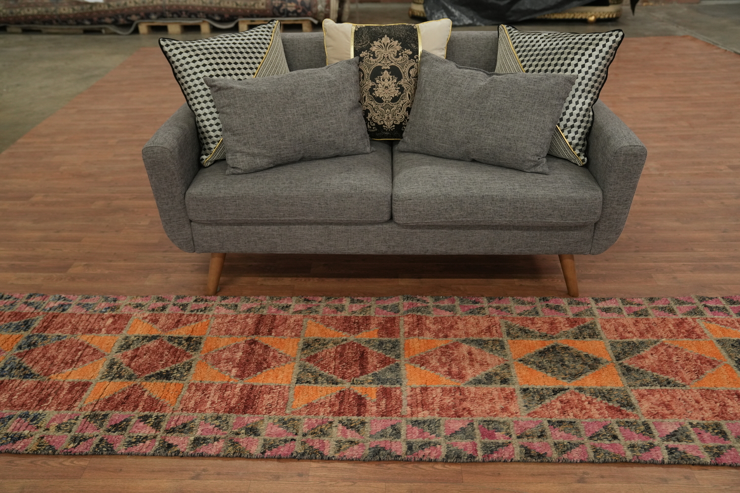 Geometric Moroccan Wool Runner Rug 2x13