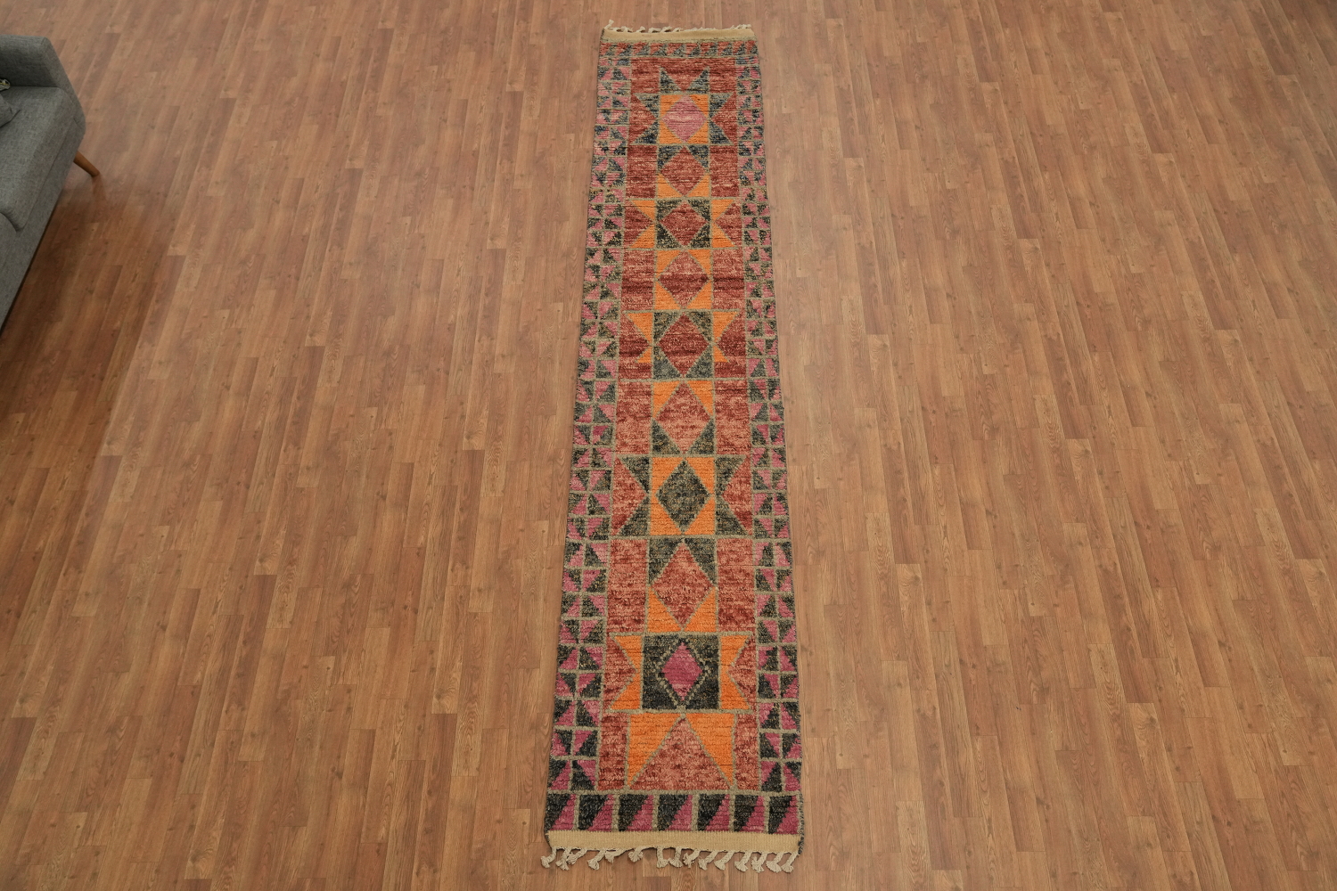 Geometric Moroccan Wool Runner Rug 2x13