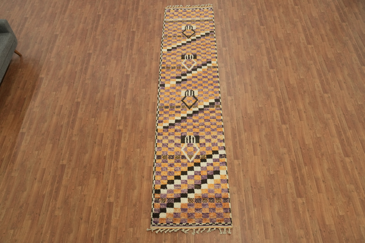 Checkered Moroccan Wool Runner Rug 3x13