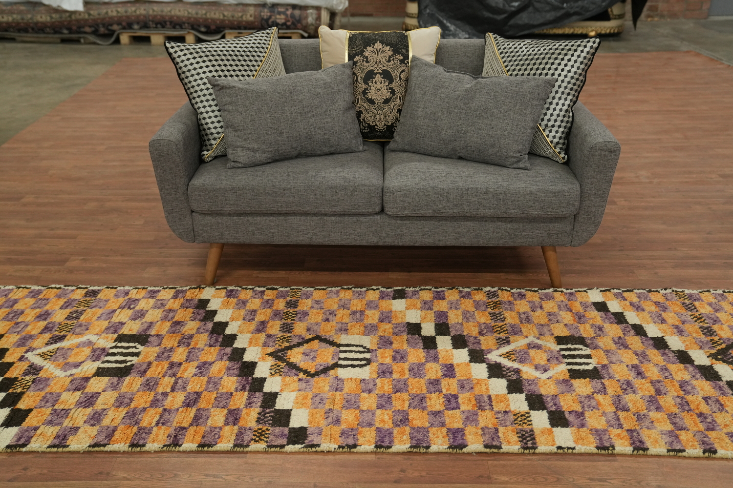 Checkered Moroccan Wool Runner Rug 3x13