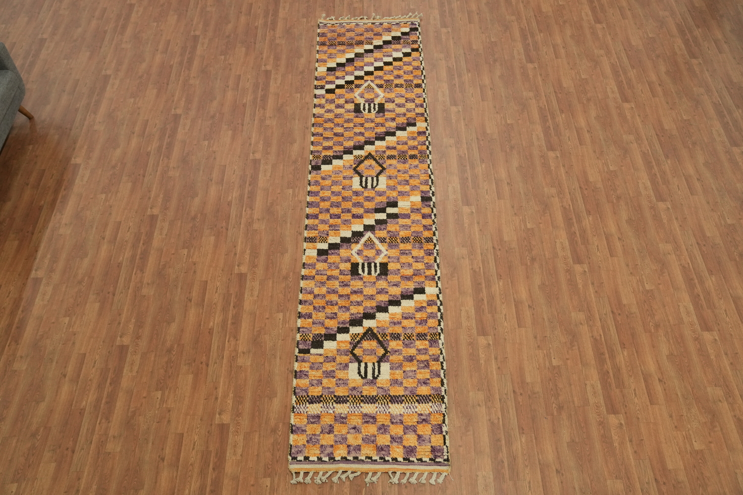 Checkered Moroccan Wool Runner Rug 3x13