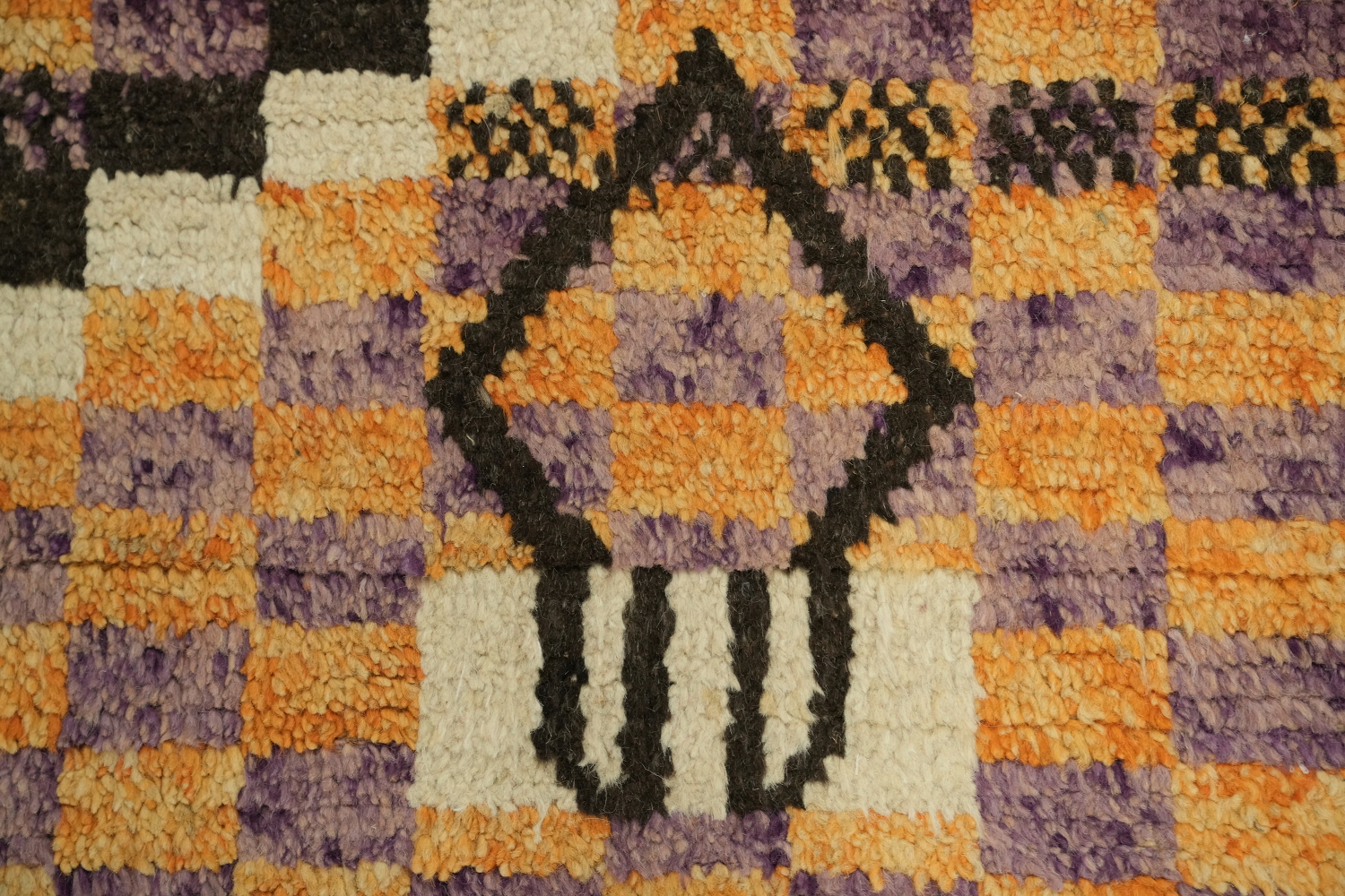 Checkered Moroccan Wool Runner Rug 3x13