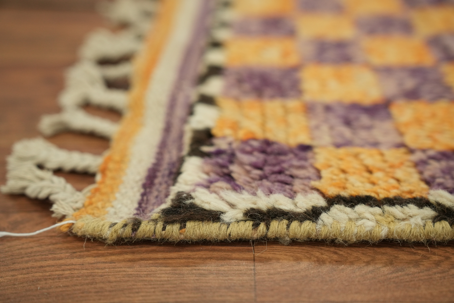 Checkered Moroccan Wool Runner Rug 3x13