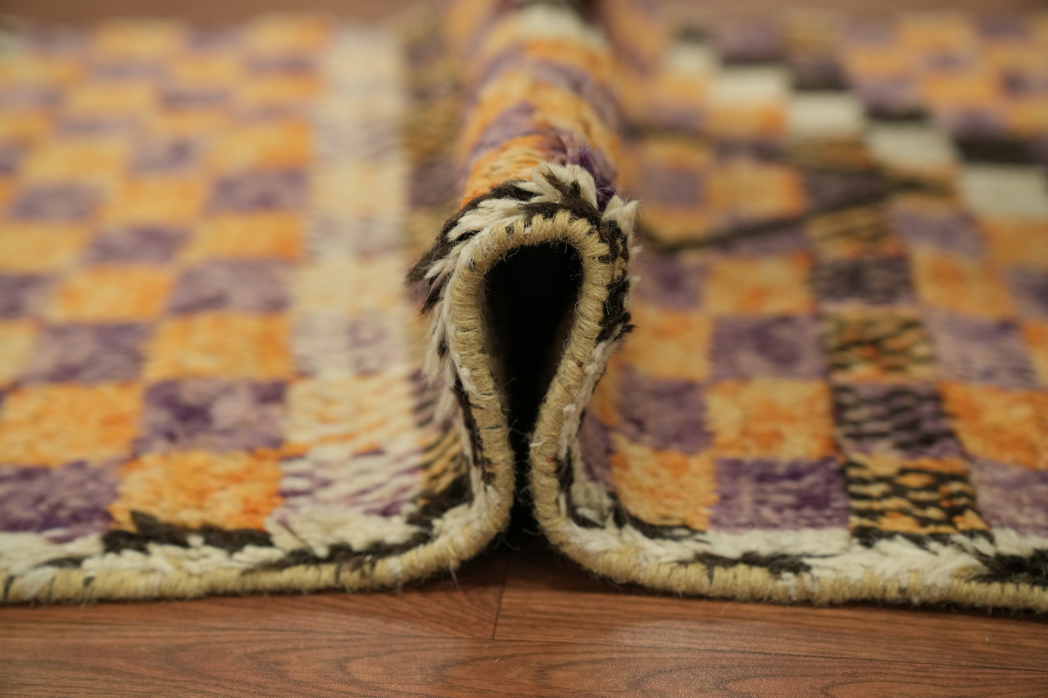 Checkered Moroccan Wool Runner Rug 3x13