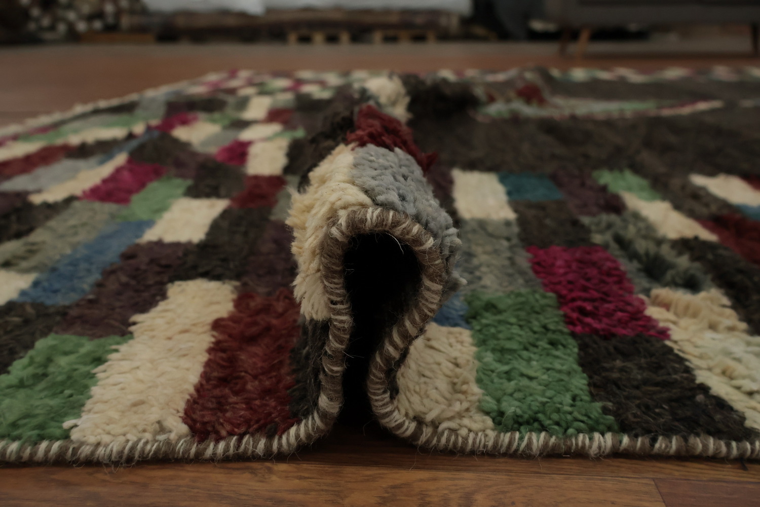 Dark Moroccan Area Rug 9x13 Highlighted by Vibrant Mosaic Borders