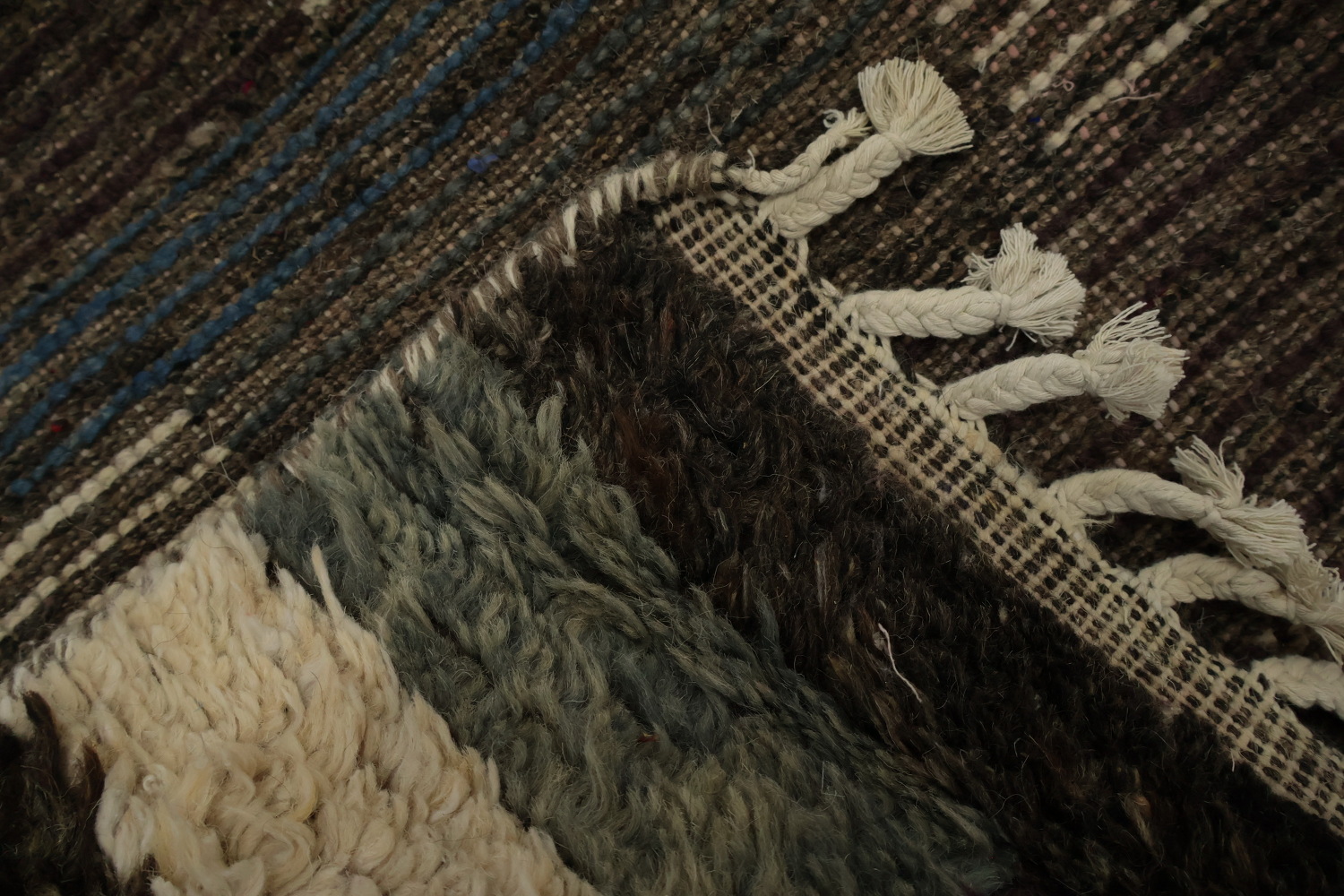 Dark Moroccan Area Rug 9x13 Highlighted by Vibrant Mosaic Borders