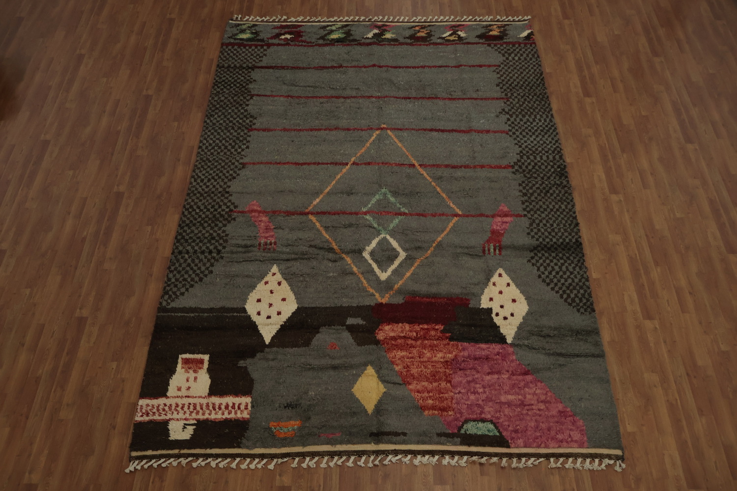 Artful Bohemian Moroccan Area Rug 8x13 with Earthy Tones and Lines