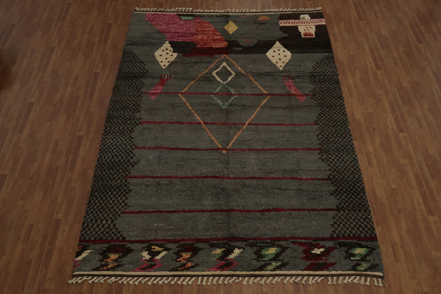 Artful Bohemian Moroccan Area Rug 8x13 with Earthy Tones and Lines