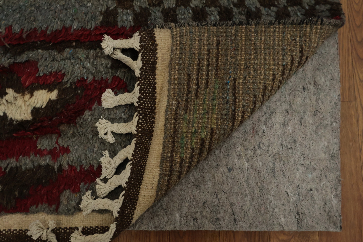 Artful Bohemian Moroccan Area Rug 8x13 with Earthy Tones and Lines