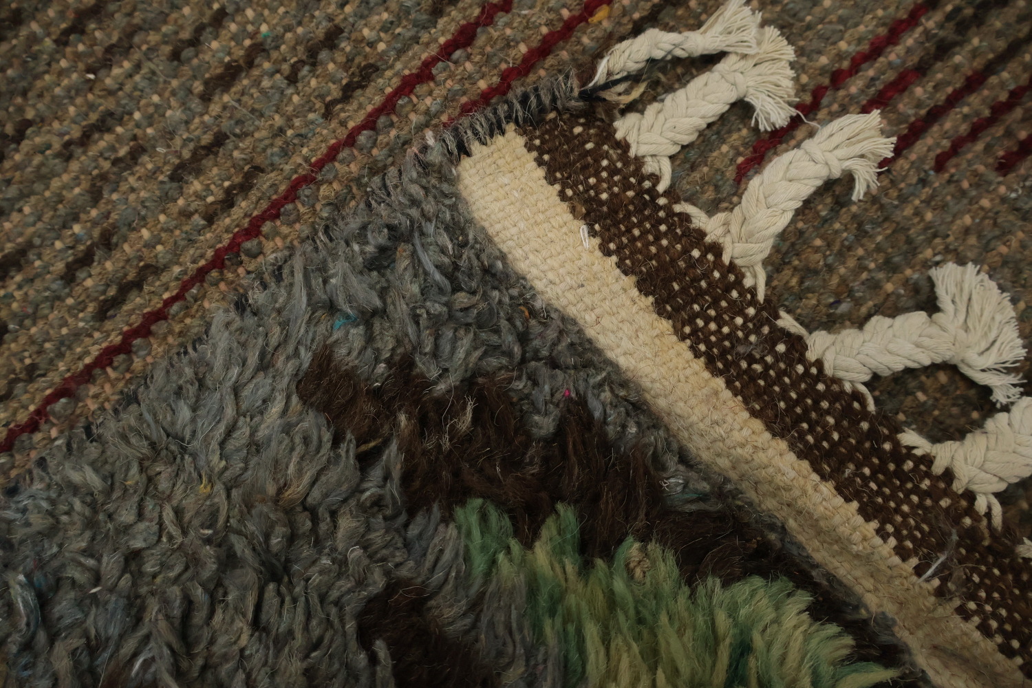 Artful Bohemian Moroccan Area Rug 8x13 with Earthy Tones and Lines