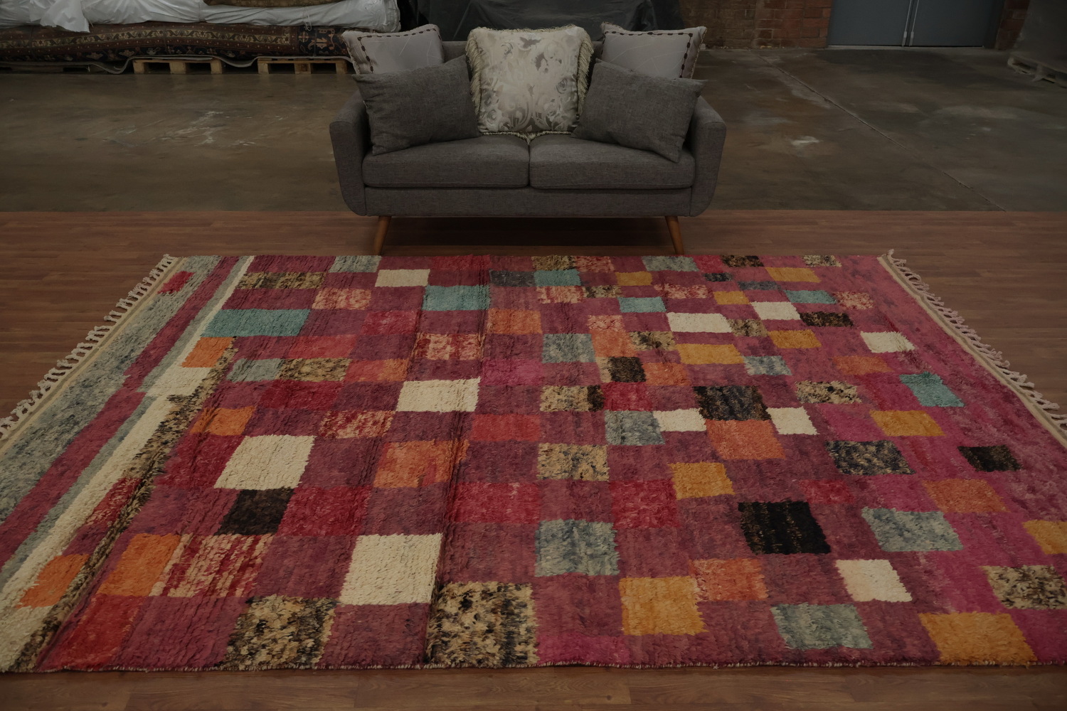 Colorful Mosaic Style Moroccan Area Rug 8x11 with Geometric Accents