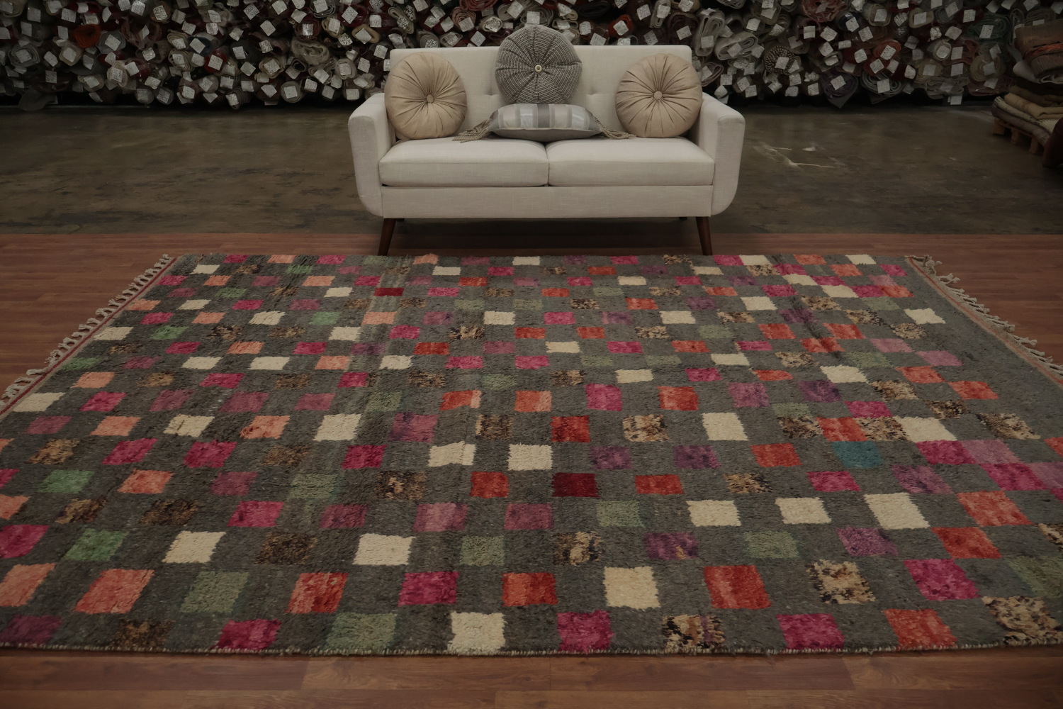 Checkered Moroccan Wool Area Rug 8x11 Enhancing Modern Home Style