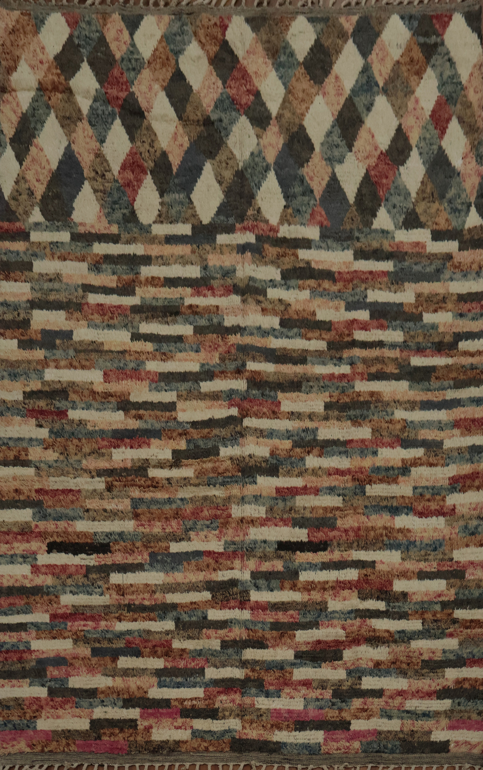 Moroccan Area Rug 8x11 with Earthy Tones and Colorful Stripes