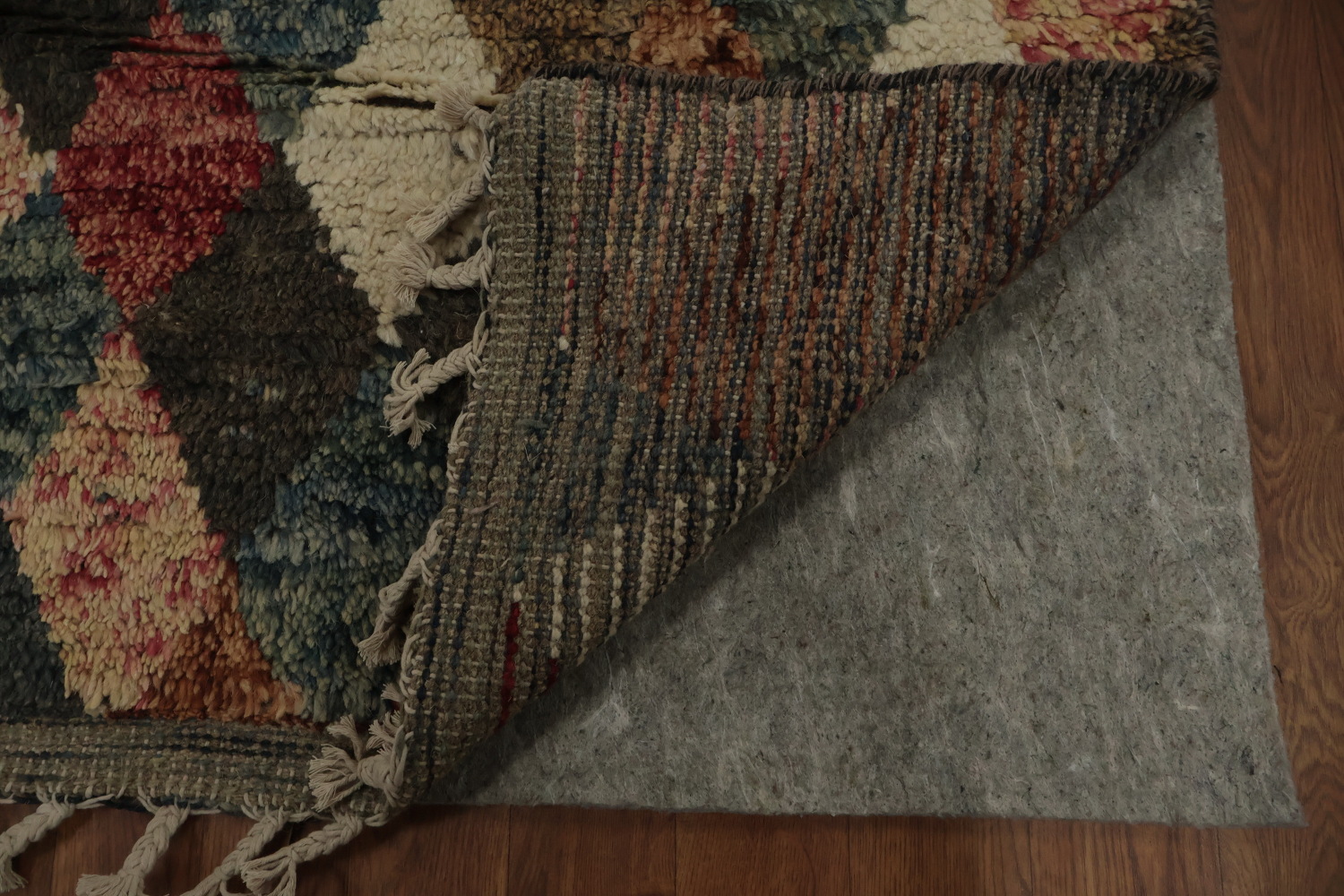 Moroccan Area Rug 8x11 with Earthy Tones and Colorful Stripes