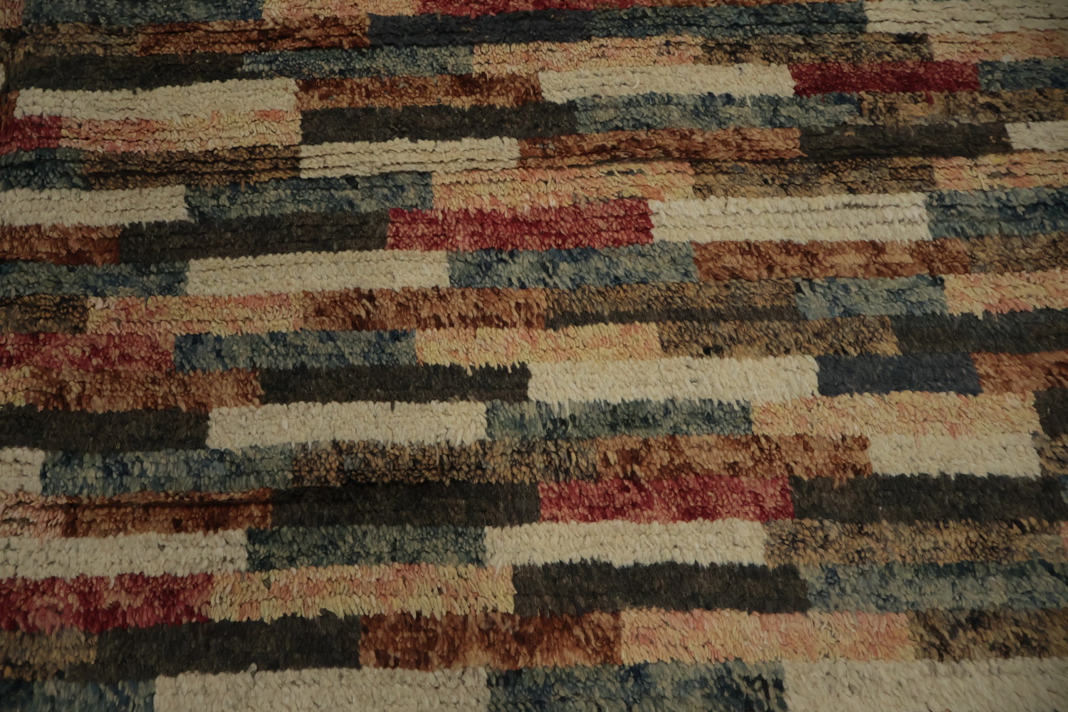 Moroccan Area Rug 8x11 with Earthy Tones and Colorful Stripes