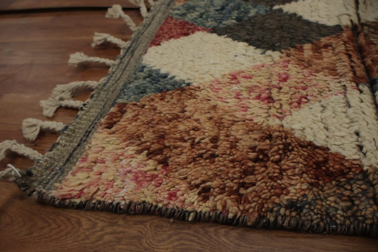 Moroccan Area Rug 8x11 with Earthy Tones and Colorful Stripes