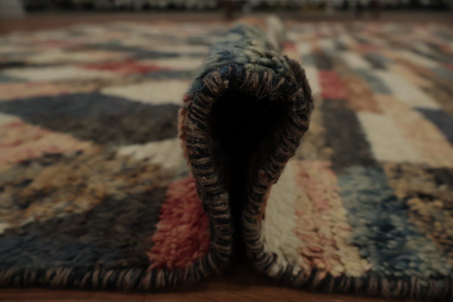 Moroccan Area Rug 8x11 with Earthy Tones and Colorful Stripes