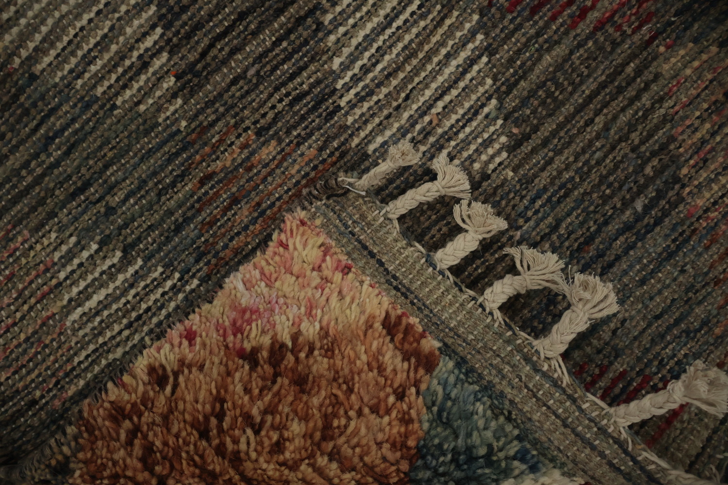 Moroccan Area Rug 8x11 with Earthy Tones and Colorful Stripes